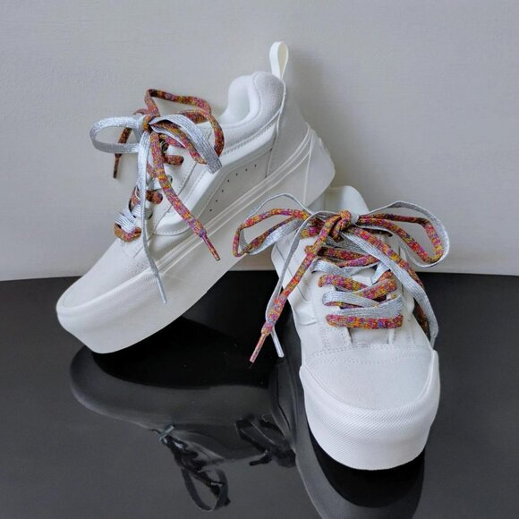 Vans Women Knu Stack/Platform Suede Sneaker in Amazing Laces Multi/Marshmallow - Picture 11 of 13